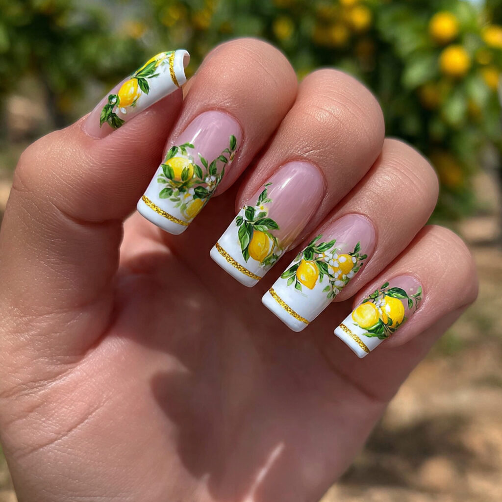 attractive lemon micro french tips nails with outd