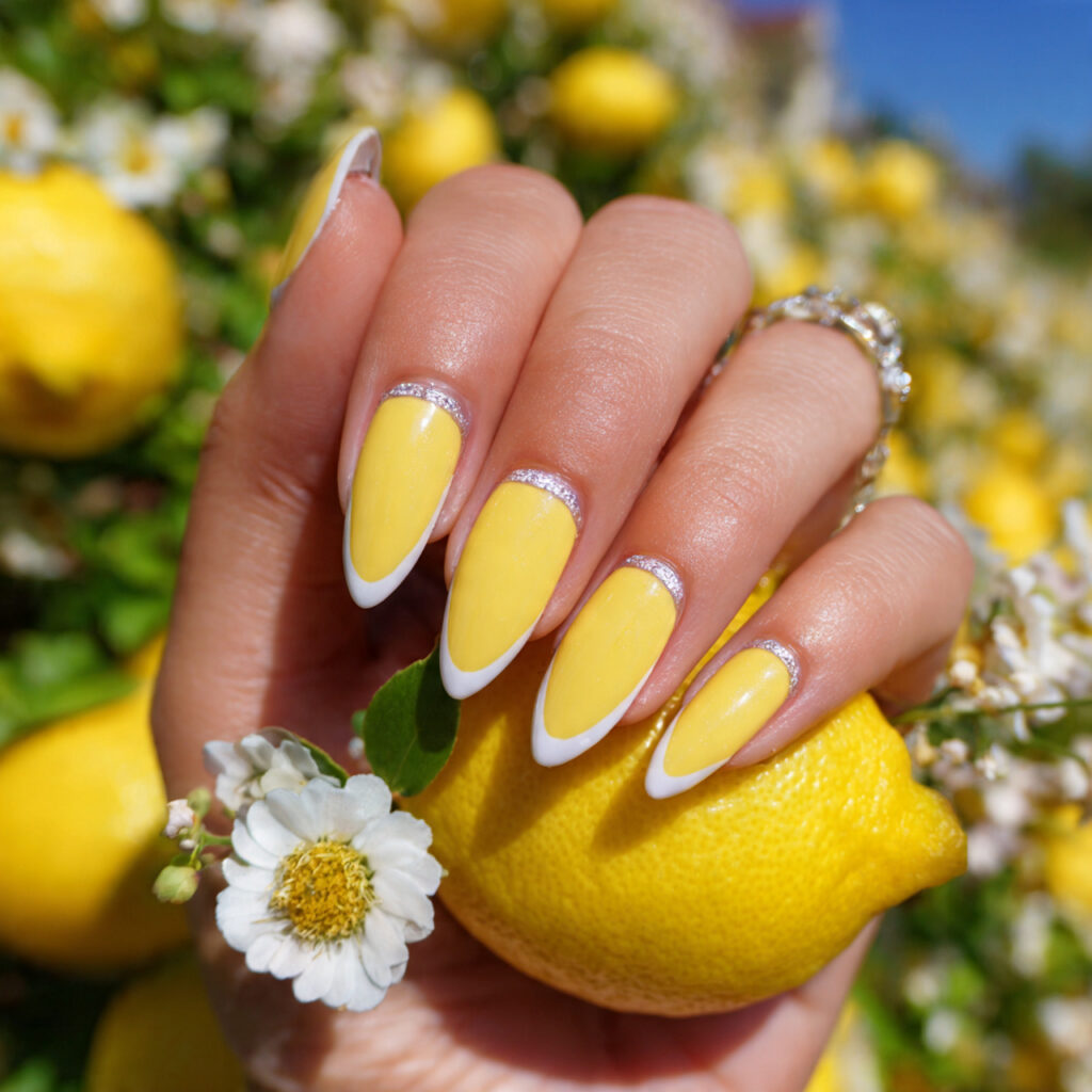 attractive lemon sorbet micro french almonds nails 1