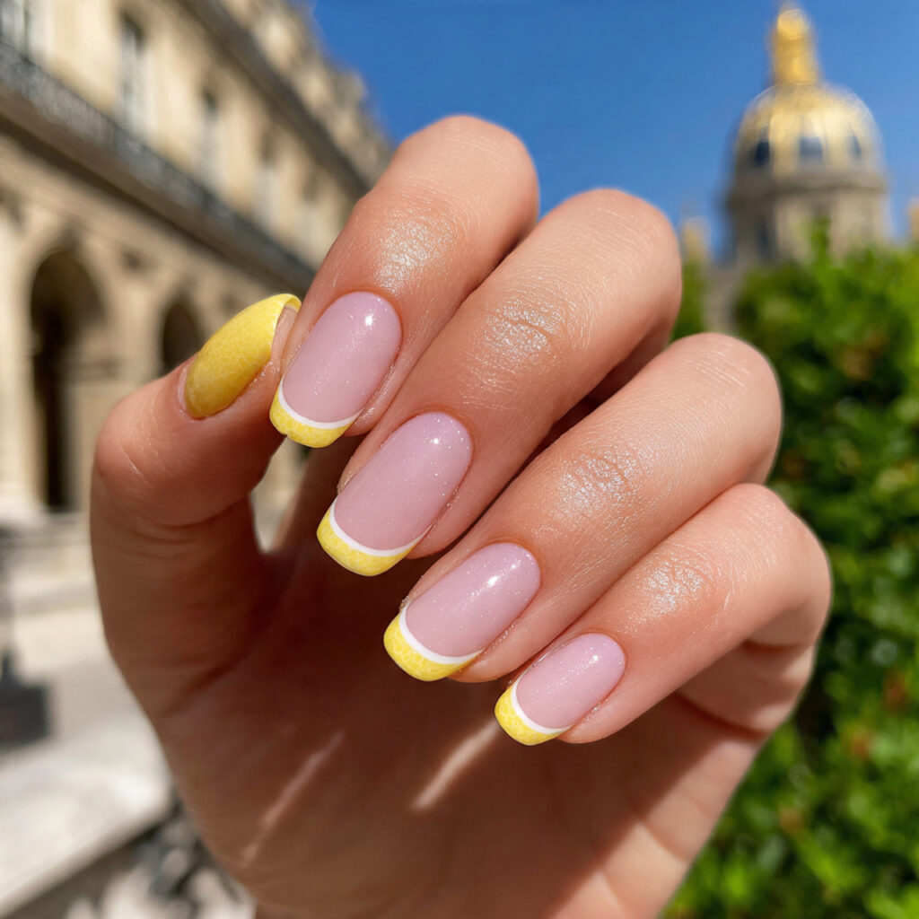 attractive lemon sorbet micro french tips nails wi