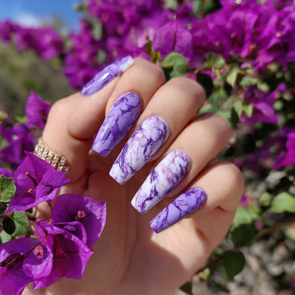 attractive lilac marble coffin nails with outdoor