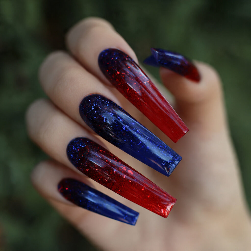 attractive long coffin red and blue acrylic glamna