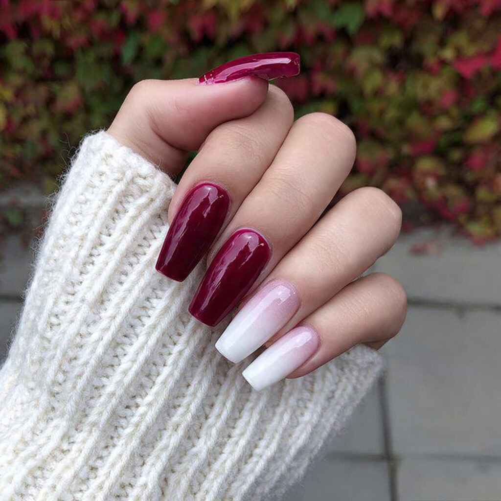 attractive long coffin white and deep red acrylic