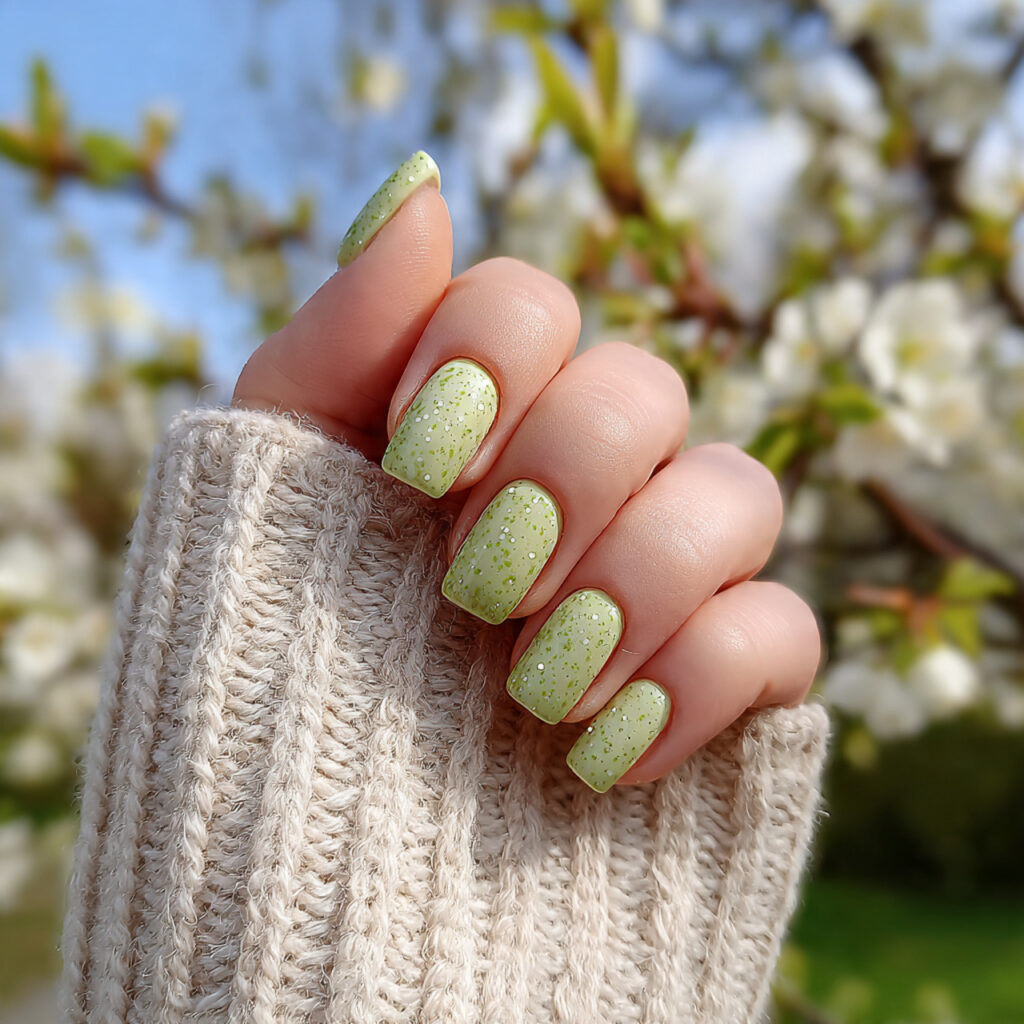 attractive matcha milk short square nails with out