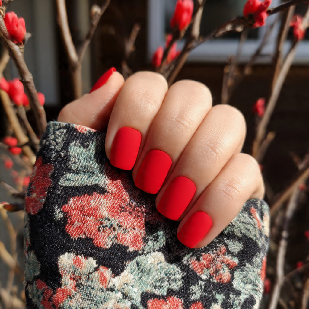 attractive matte red gel short nails nails with su