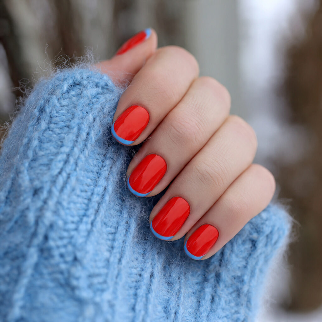 attractive matte red with glossy blue accent nails
