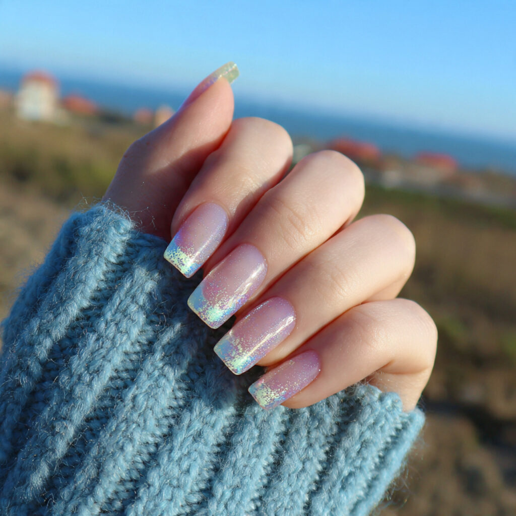 attractive mermaid shimmer tips on simple acrylics