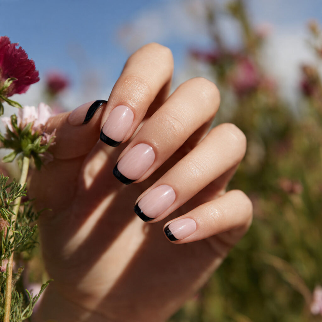 attractive micro french black tip nails nails with