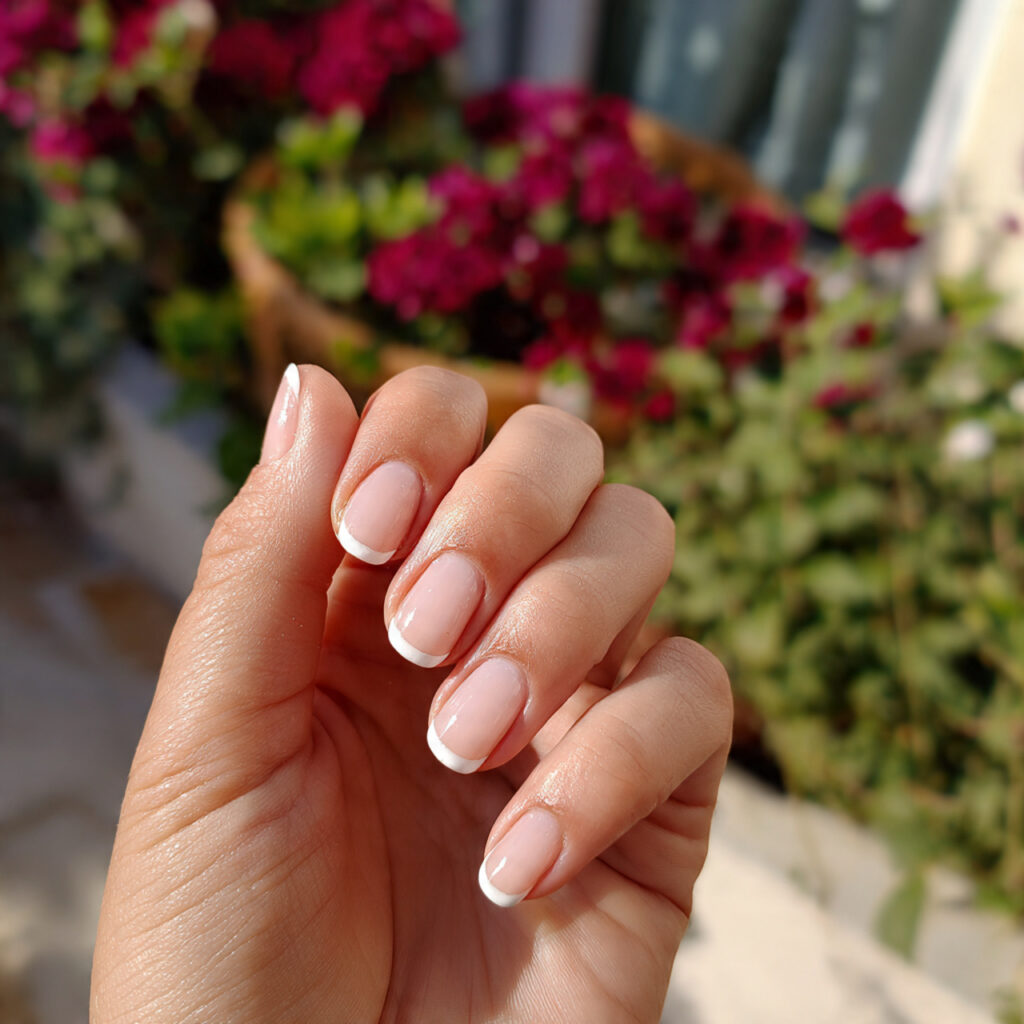 attractive micro french in soft white nails with o 1