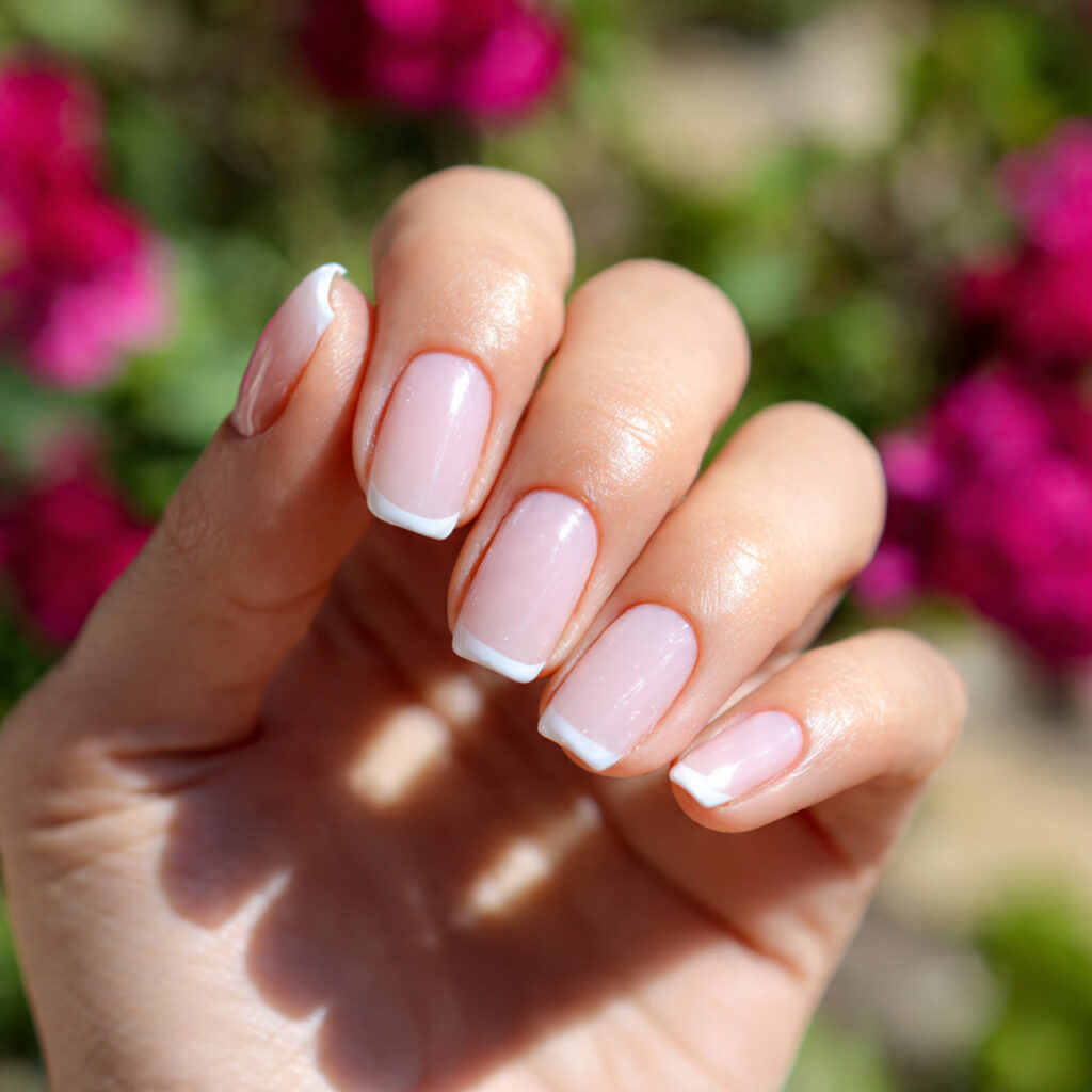 attractive micro french in soft white nails with o