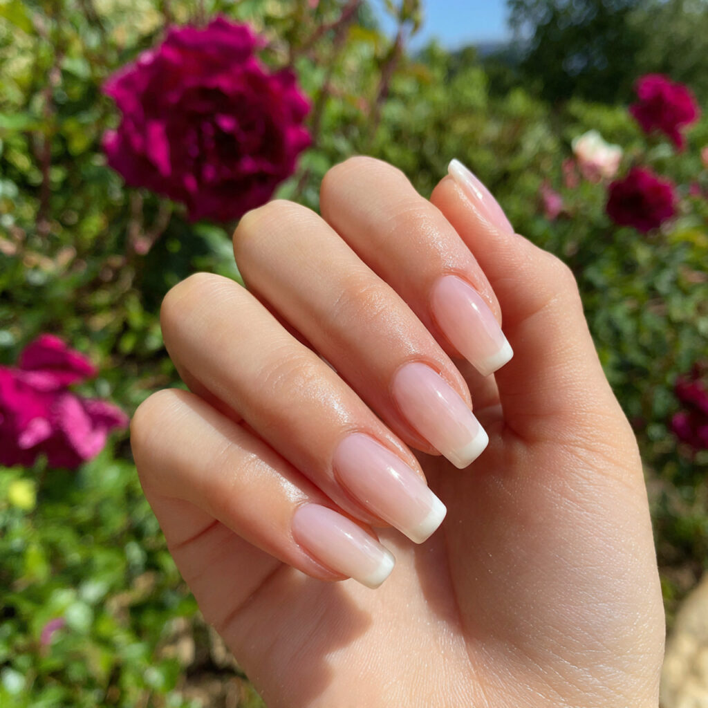 attractive micro french in warm white nails with o