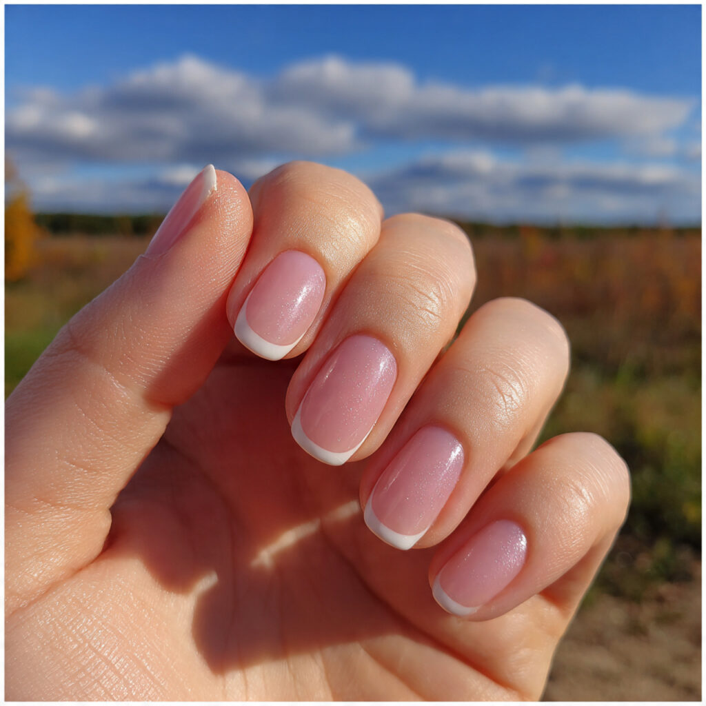 attractive micro french on natural short nails wit