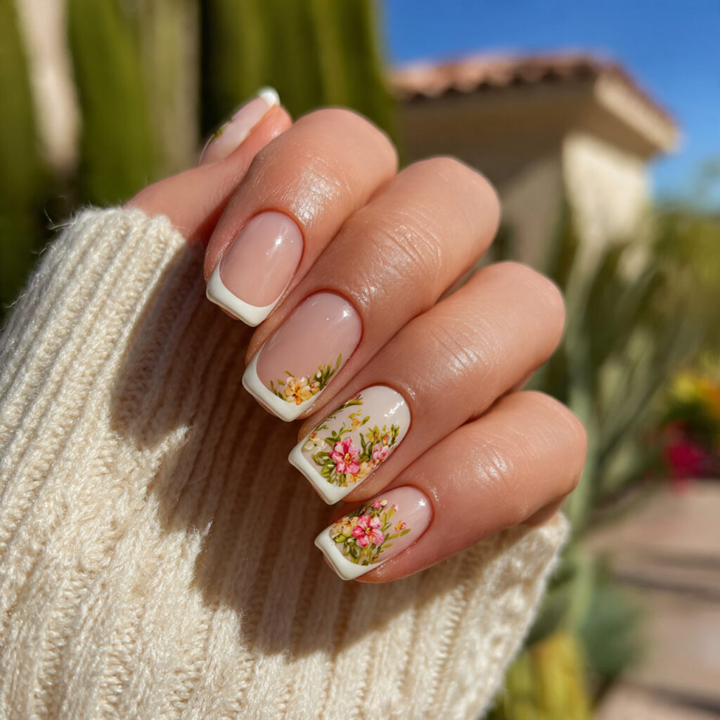 attractive micro french on short square nails with