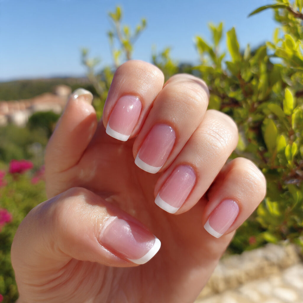 attractive micro french pinkish and white nails wi