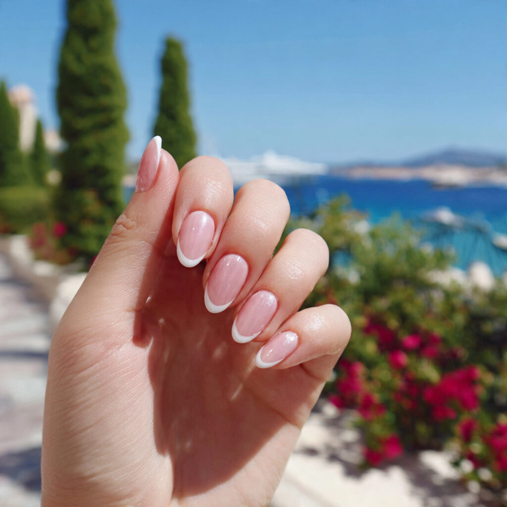 attractive micro french short almond nails with ou