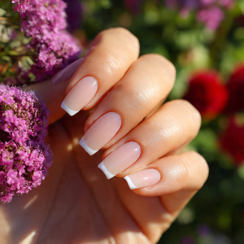 attractive micro french short coffin nails with ou