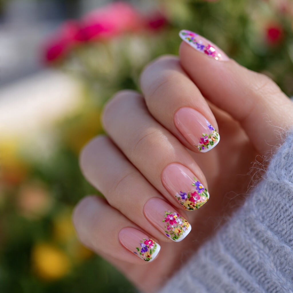 attractive micro french short nails with outdoor s