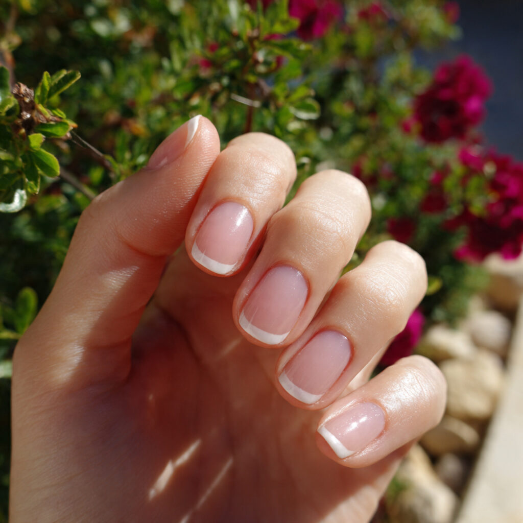 attractive micro french short natural nails with o