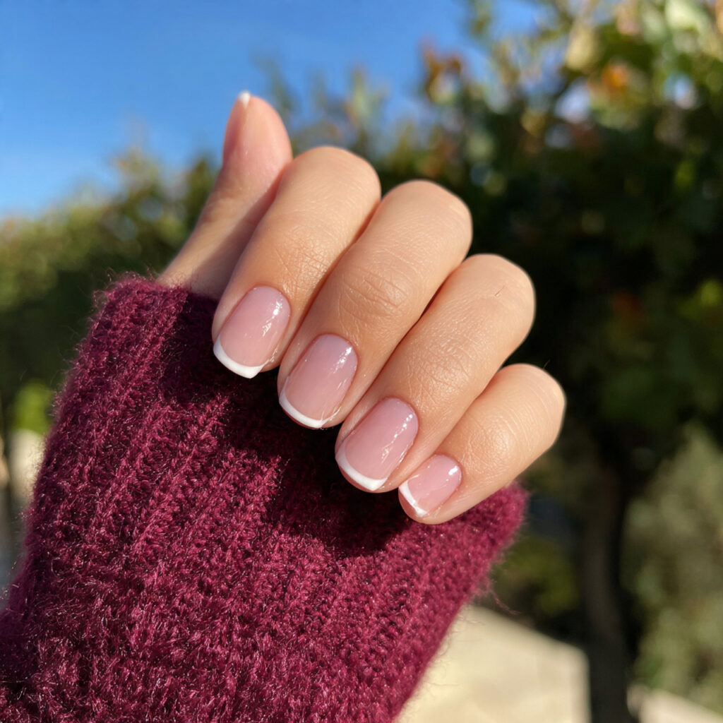 attractive micro french short square acrylic nails 1