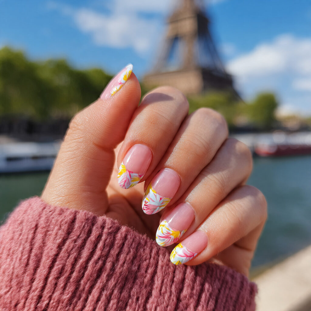 attractive micro french short stiletto nails with