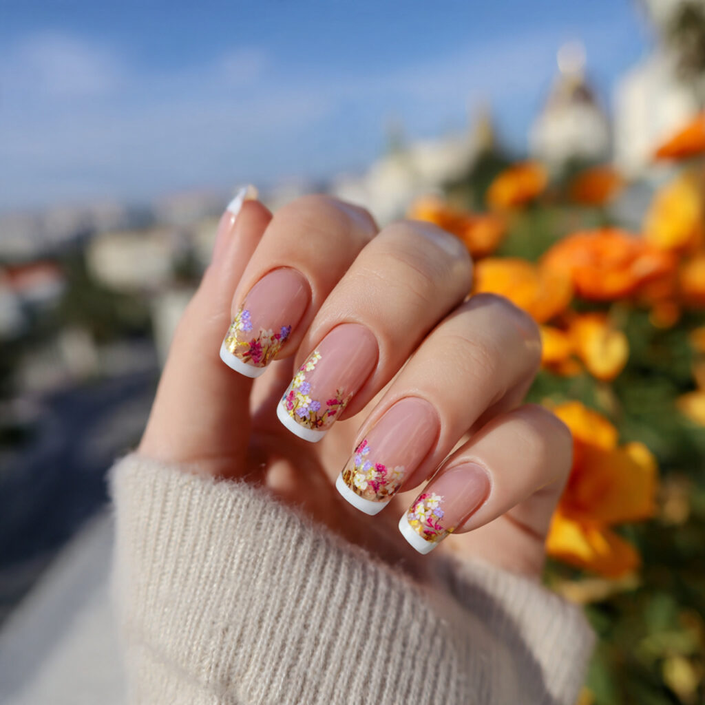 attractive micro french tips on short square nails