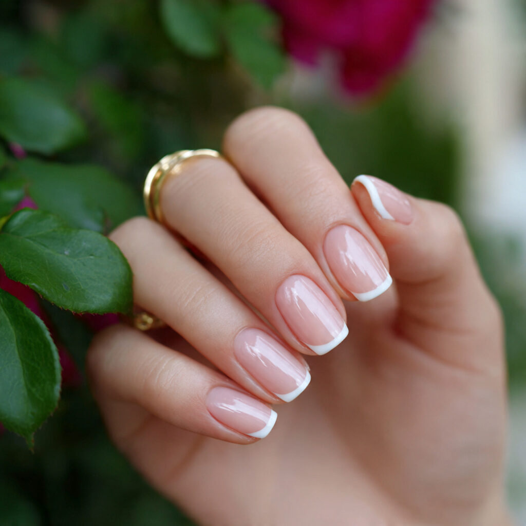 attractive micro french tips on short squares nail