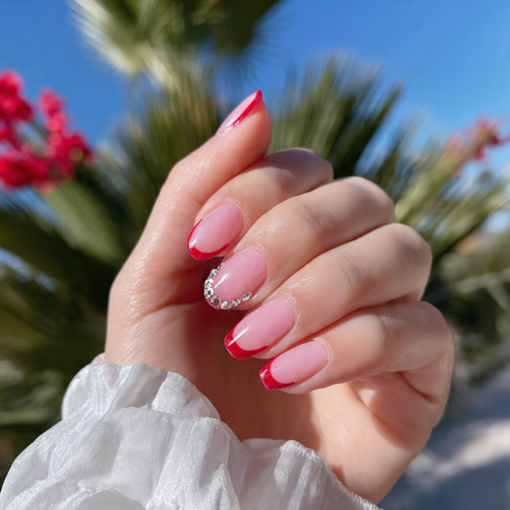 Pink and Red Nails: 15 Flirty, Bold & Pinterest-Perfect Designs You’ll Love 4 attractive micro pink and red double french nails