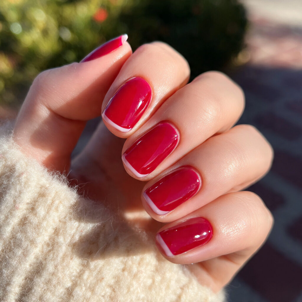 attractive micro red french on base nails with out 1