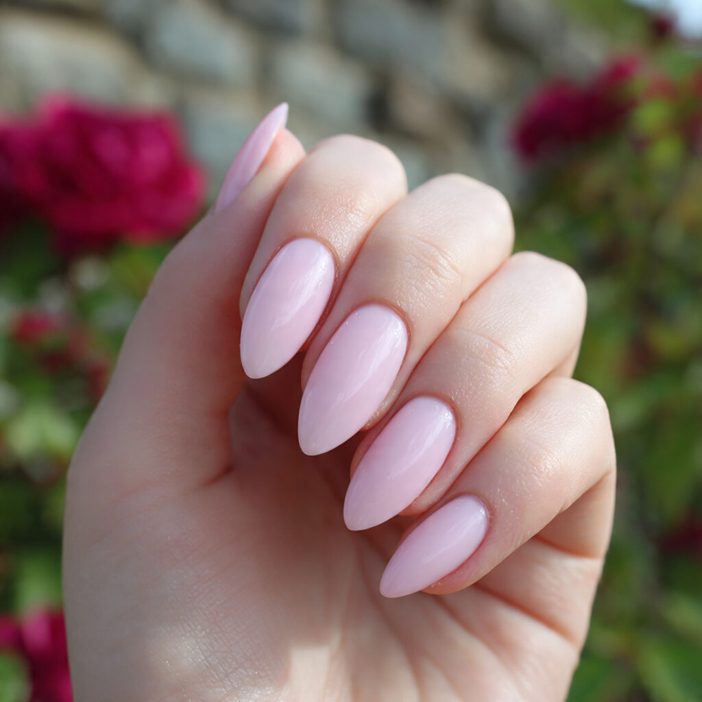 Nail Inspo Pink: 14 Dreamy Pink Nail Ideas You’ll Want to Save Immediately 1 attractive milky baby pink almond nails with outdo