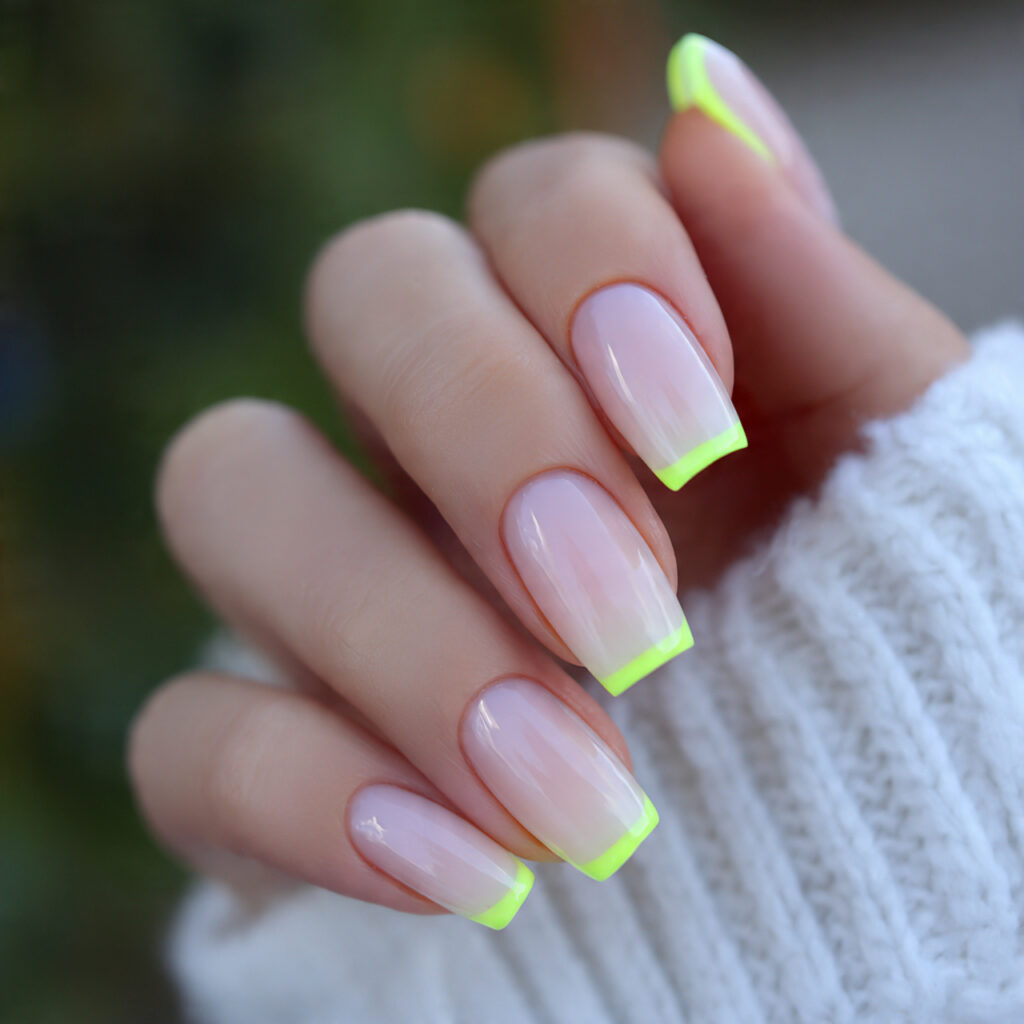 Summer Acrylic Nails: 14 Glossy, Vacation-Ready Designs You’ll Want to Screenshot 12 attractive milky base with neon outline tips nails