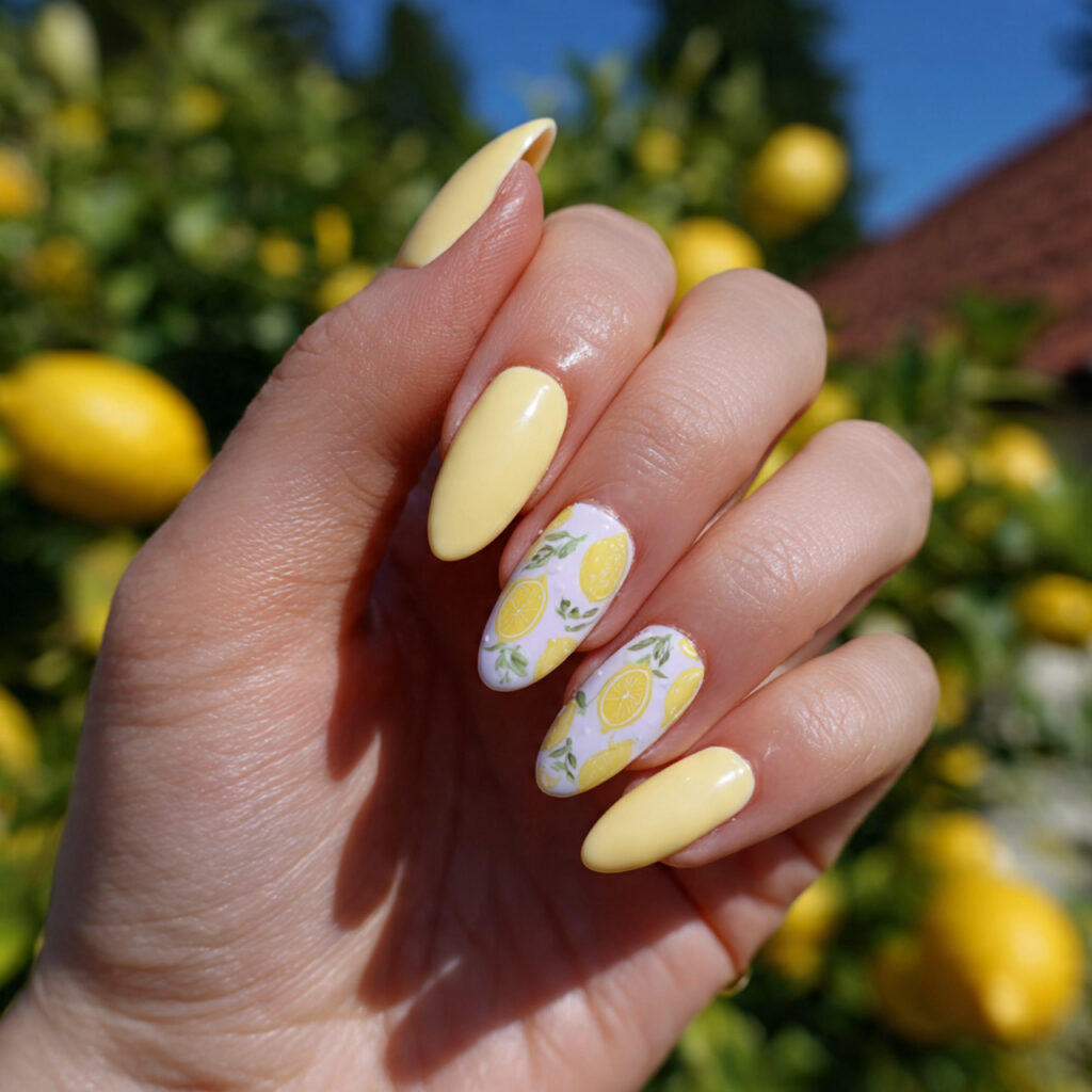 attractive milky lemon yellow lemon meringue nails