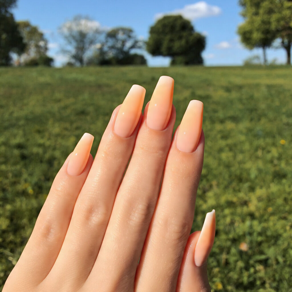 attractive milky peach soft sunbeam gel nails with