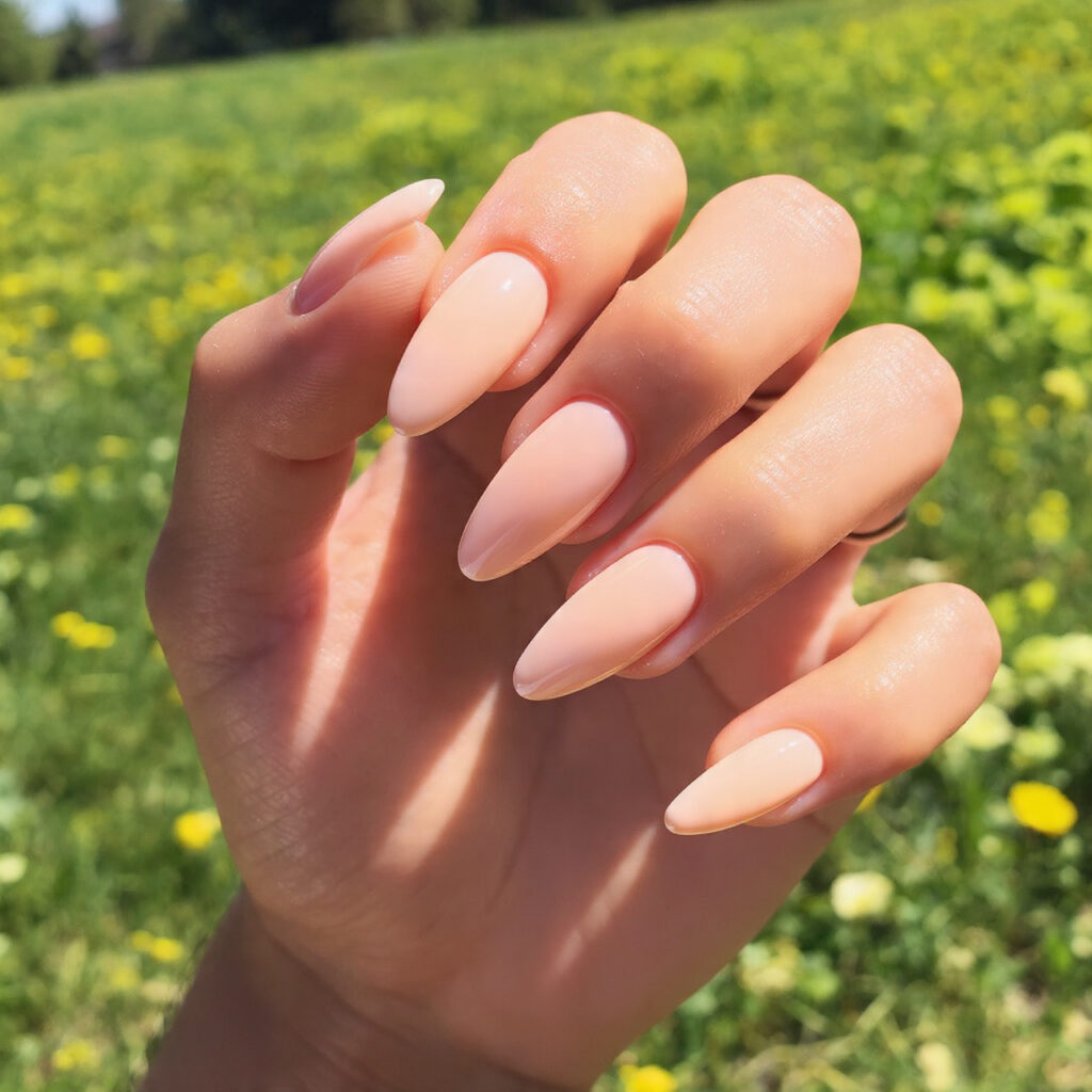 attractive milky peach sunlit skin almonds nails w