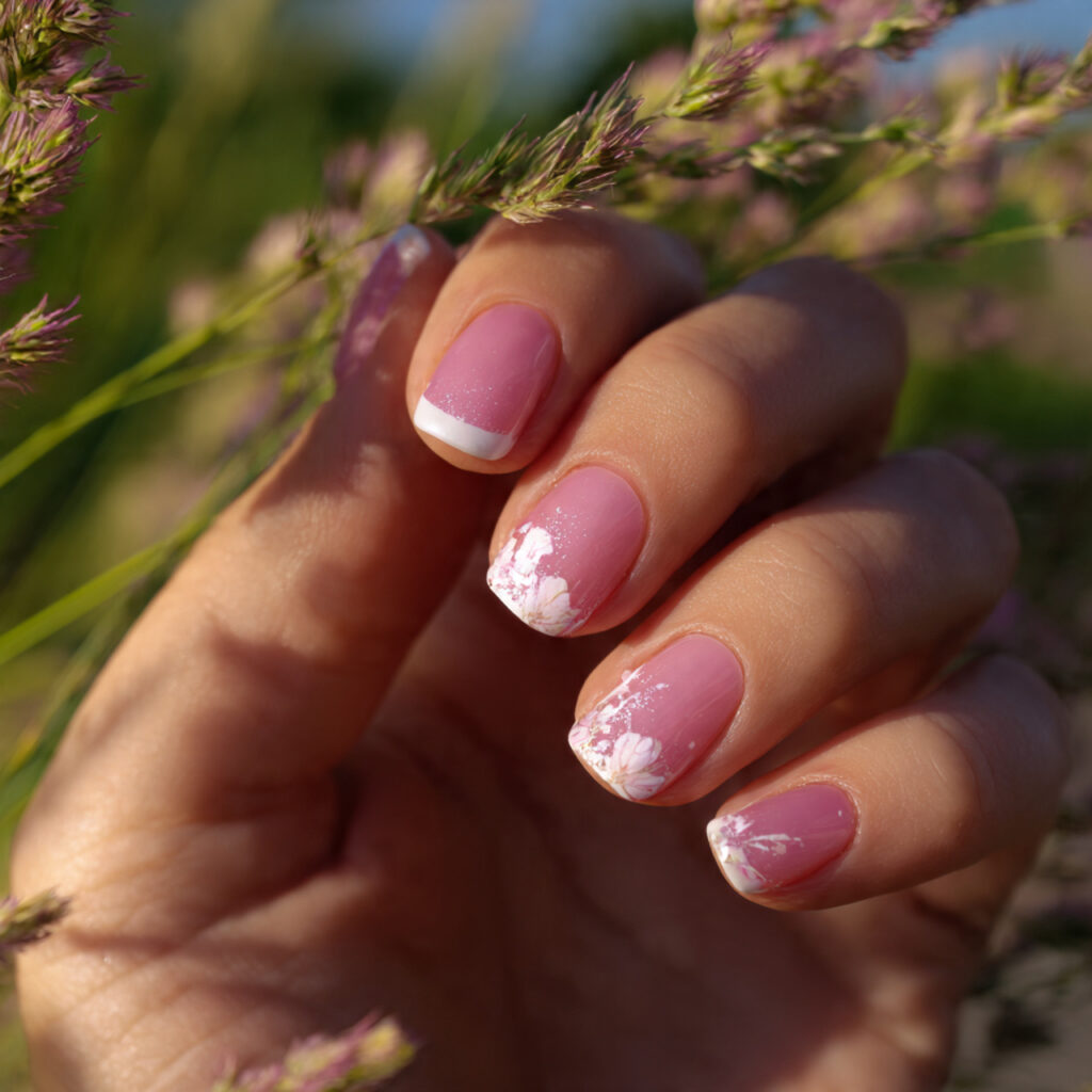 attractive milky pink french short nails with outd 1