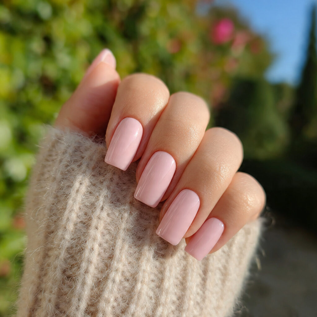Nail Inspo 2026: 14 Aesthetic Nail Ideas That Feel So Fresh, Soft, and Trendy 1 attractive milky pink gloss nails with outdoor bac 1