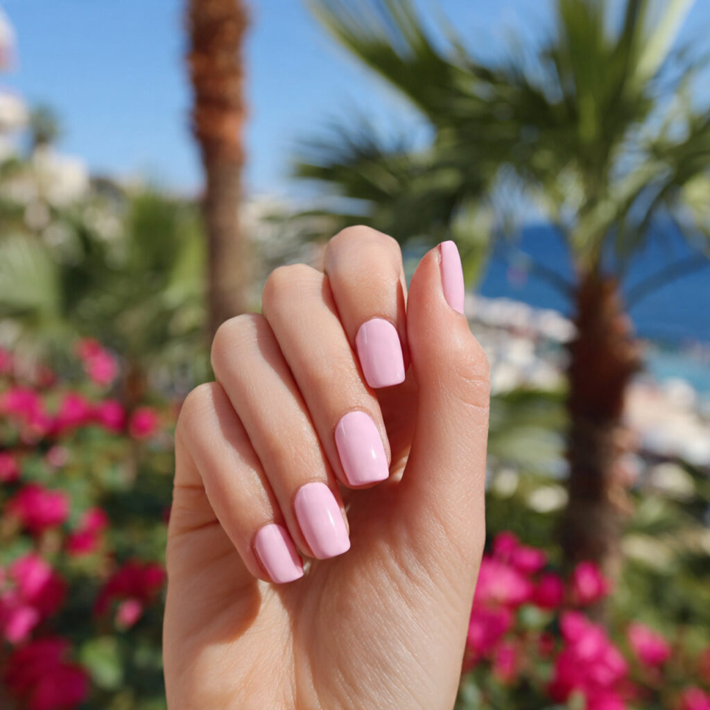 attractive milky pink gloss square nails with outd
