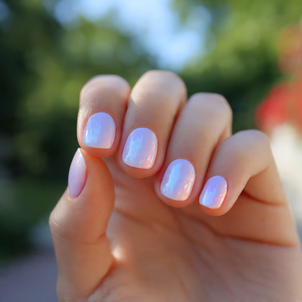 attractive milky simple short nails with outdoor s