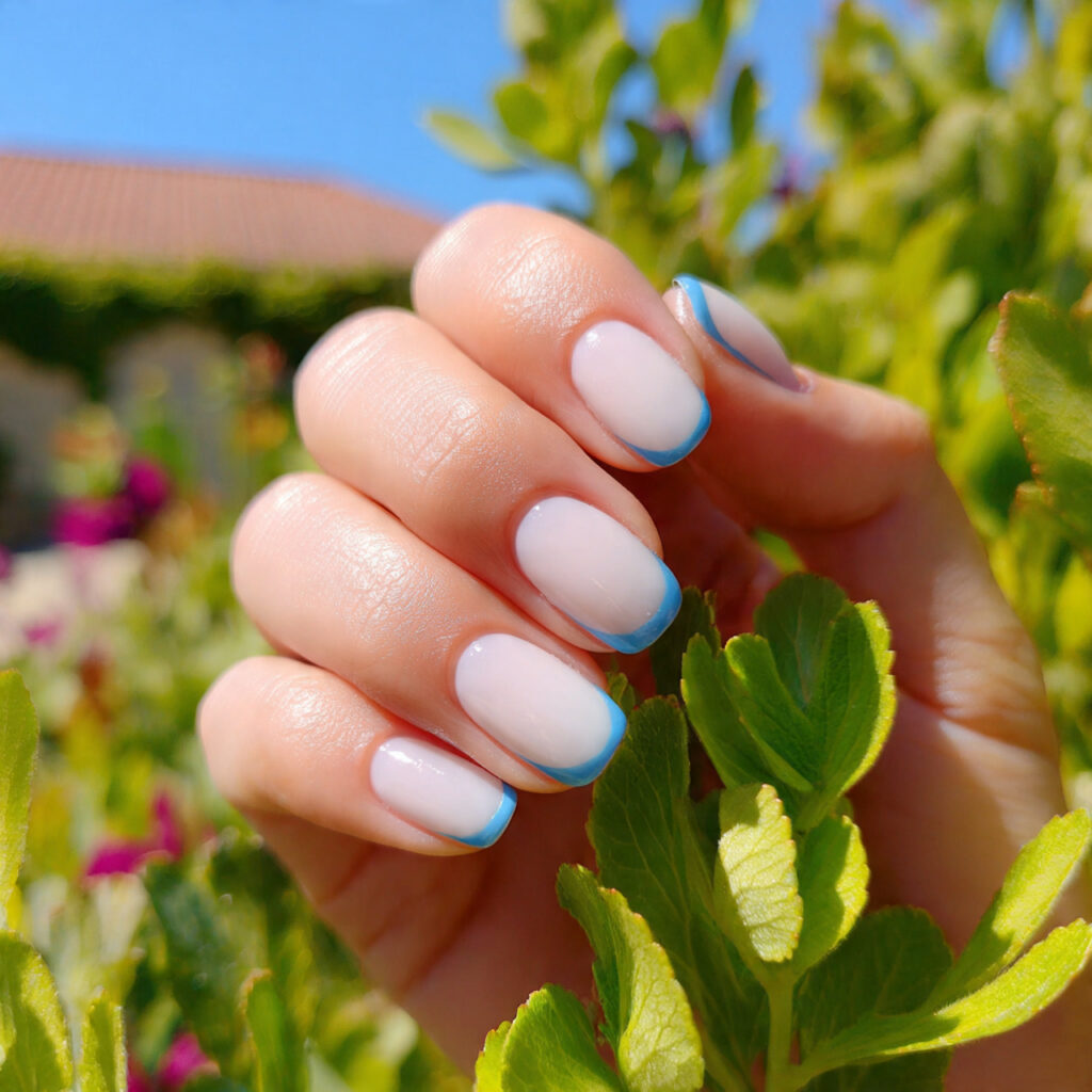 attractive milky simple with blue micro french tip