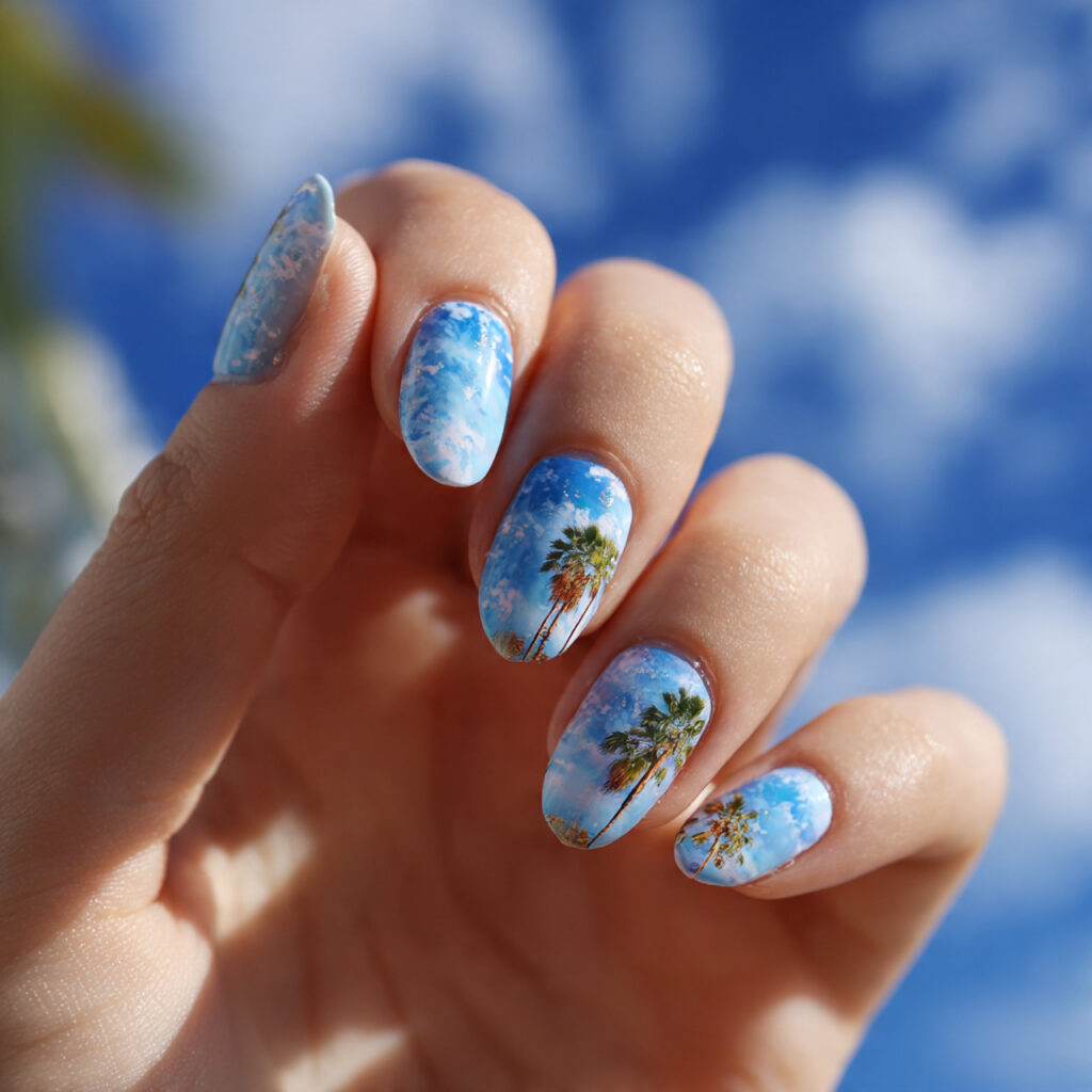 attractive milky vanilla acrylic nails with outdoo