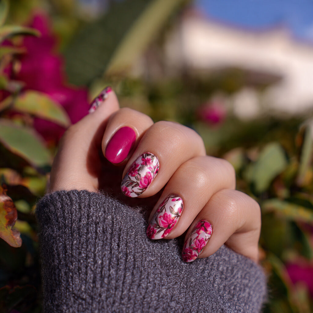 attractive milky vanilla shine nails with outdoor