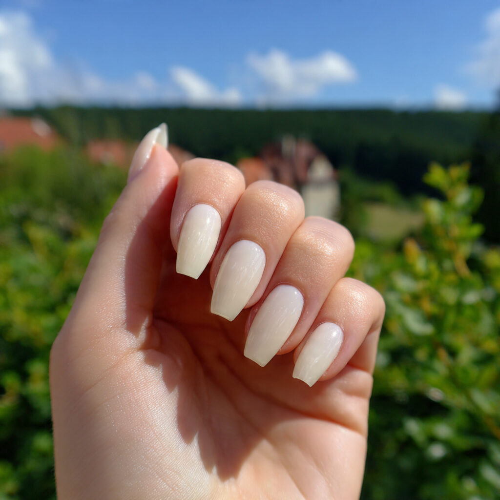 attractive milky vanilla short coffin nails with o