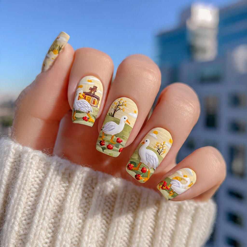 attractive milky vanilla short duck nails with out