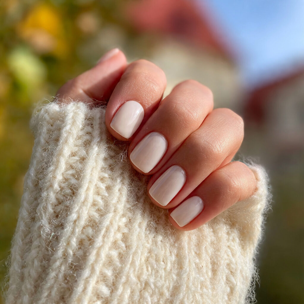 attractive milky vanilla short square nails short