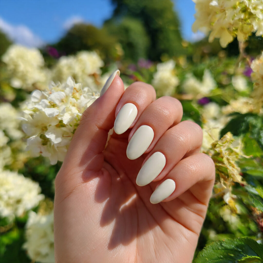 attractive milky vanilla very short nails with sum 1