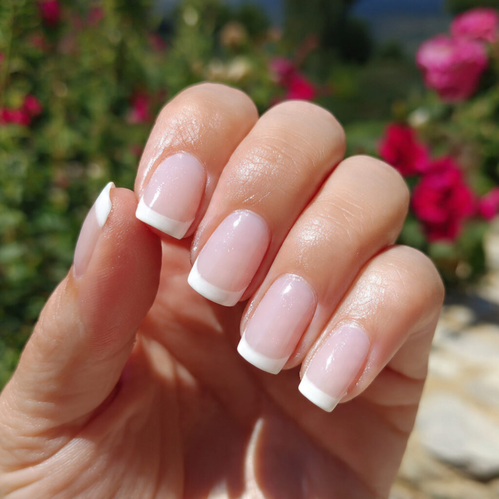 attractive milky white french tips on short square
