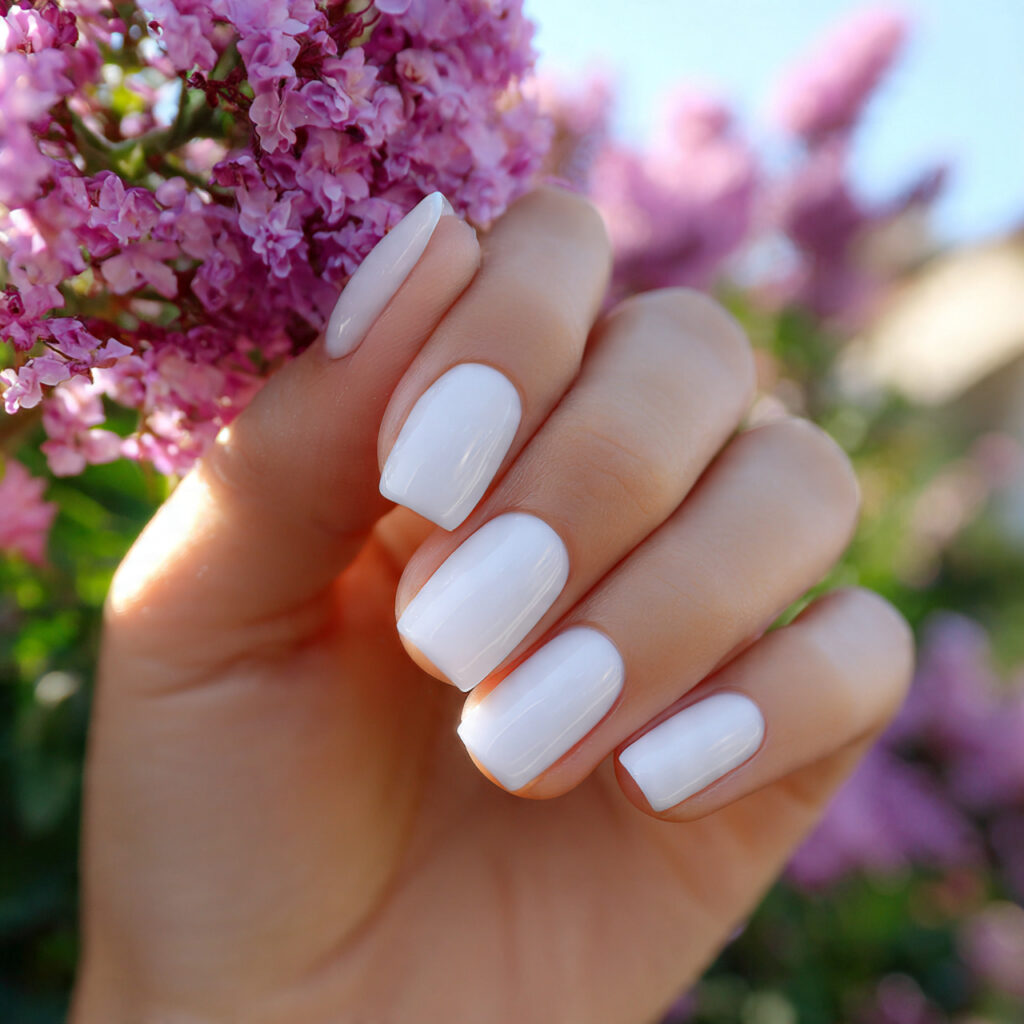 attractive milky white short square gloss nails wi 1