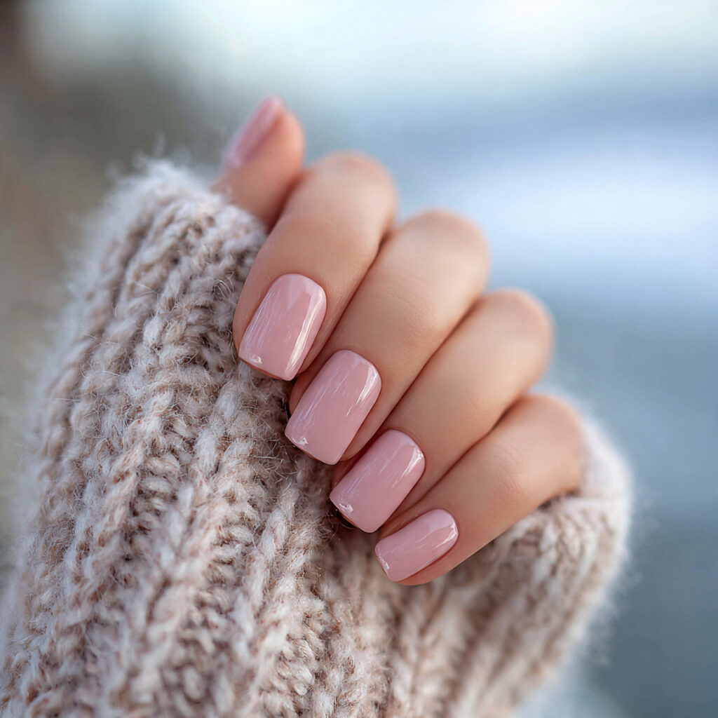 attractive milky white short square gloss nails wi