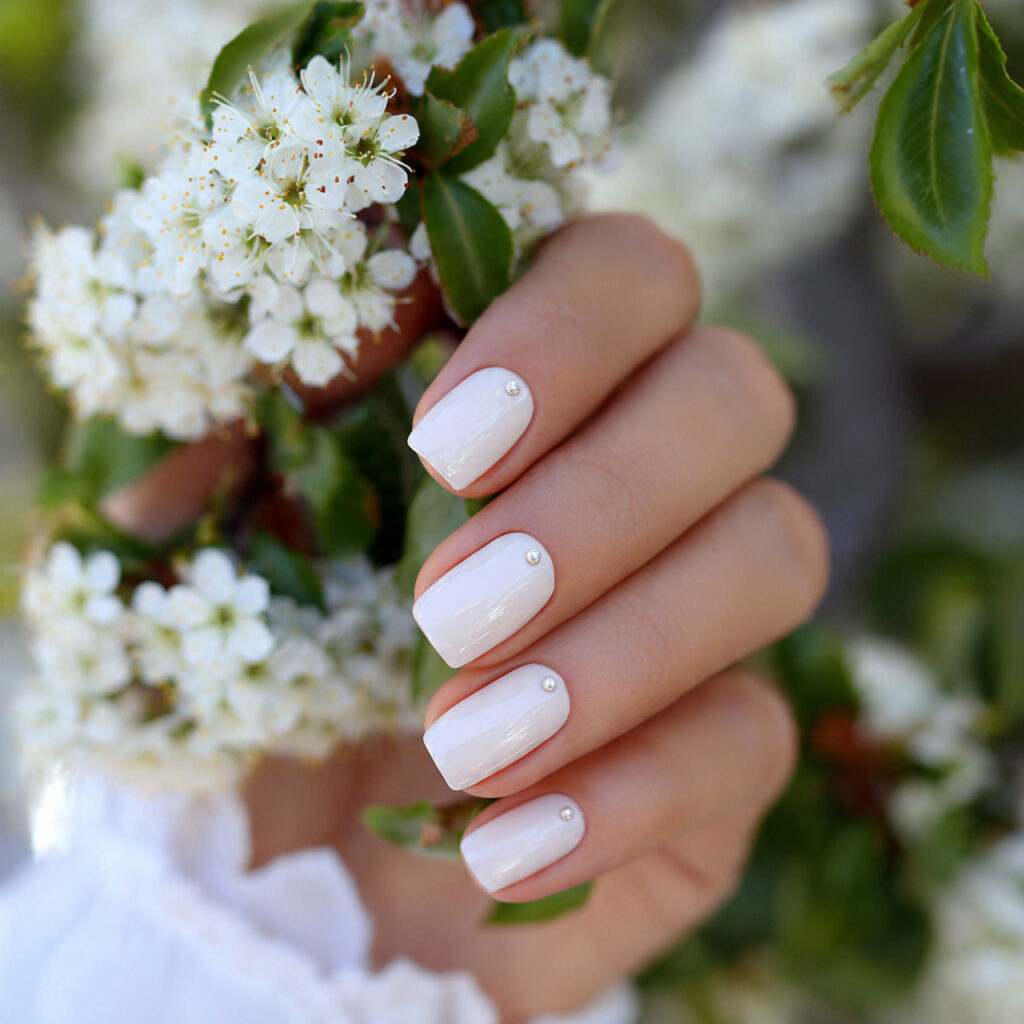 attractive milky white short square with a tiny pe