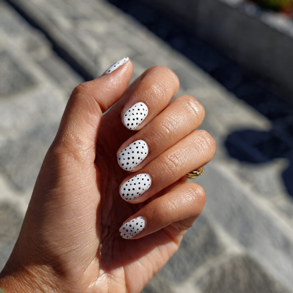 attractive minimal dot very short nails with summe