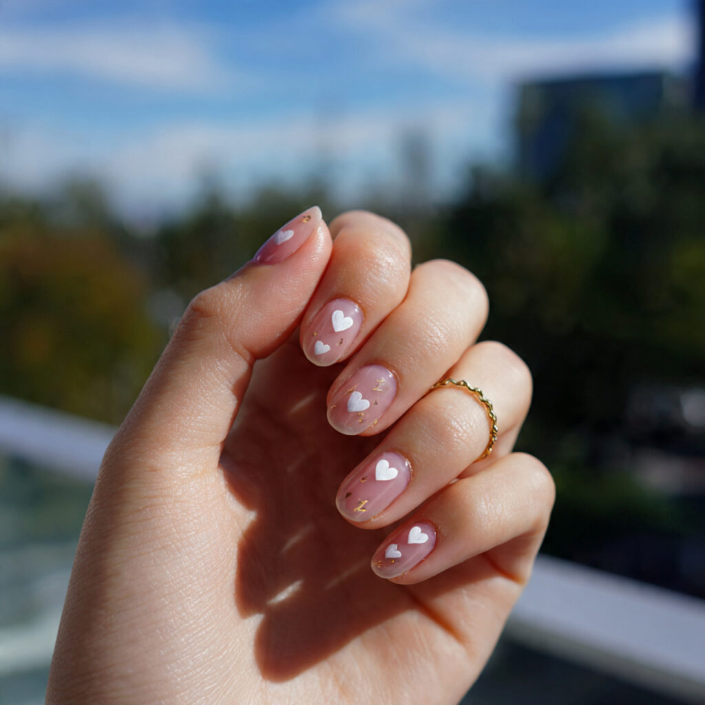 attractive minimal heart accent nails with outdoor