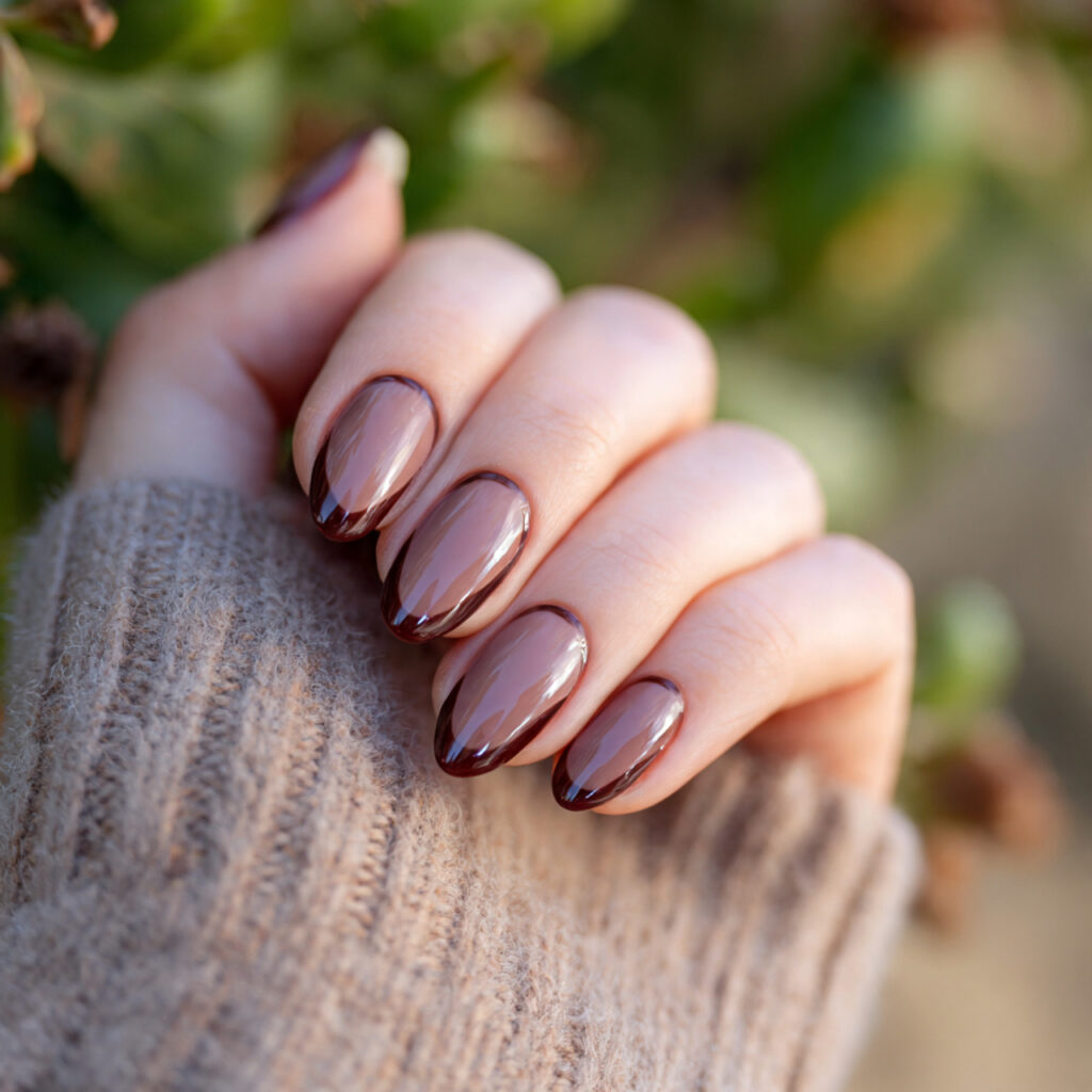 attractive mocha brown french tips on medium almon